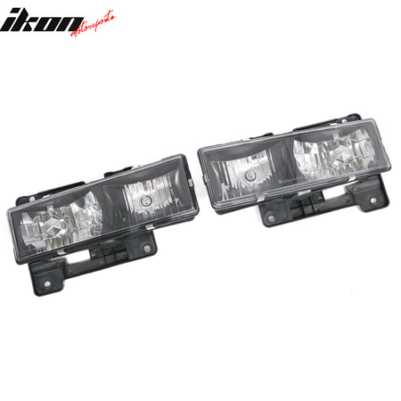 IKON MOTORSPORTS Headlights Assembly, Compatible with 1988-1993 Chevy C/K, 1992-1993 C/K 1500 2500 Suburban, 1992-1993 Blazer Full Size, Black Housing Clear Lens Front Bumper Driving Head Lamp, Pair