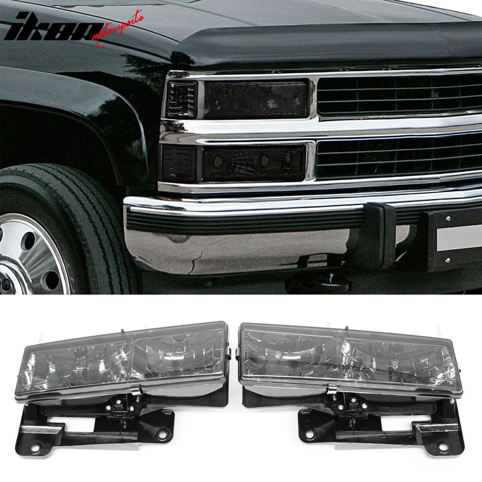 1992-1994 Chevy Blazer 1995-2000 Tahoe 1992-1999 C/K 1500/2500 Suburban GMC Yukon Front Bumper Driving Headlights Lamp Assembly Replacement Smoke Lens