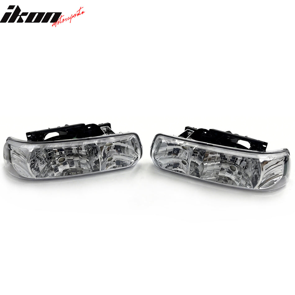 1999-2002 Chevy Silverado 1500 2500 3500 HD 2000-2006 Tahoe Front Bumper Head Lights Chrome Housing Pair