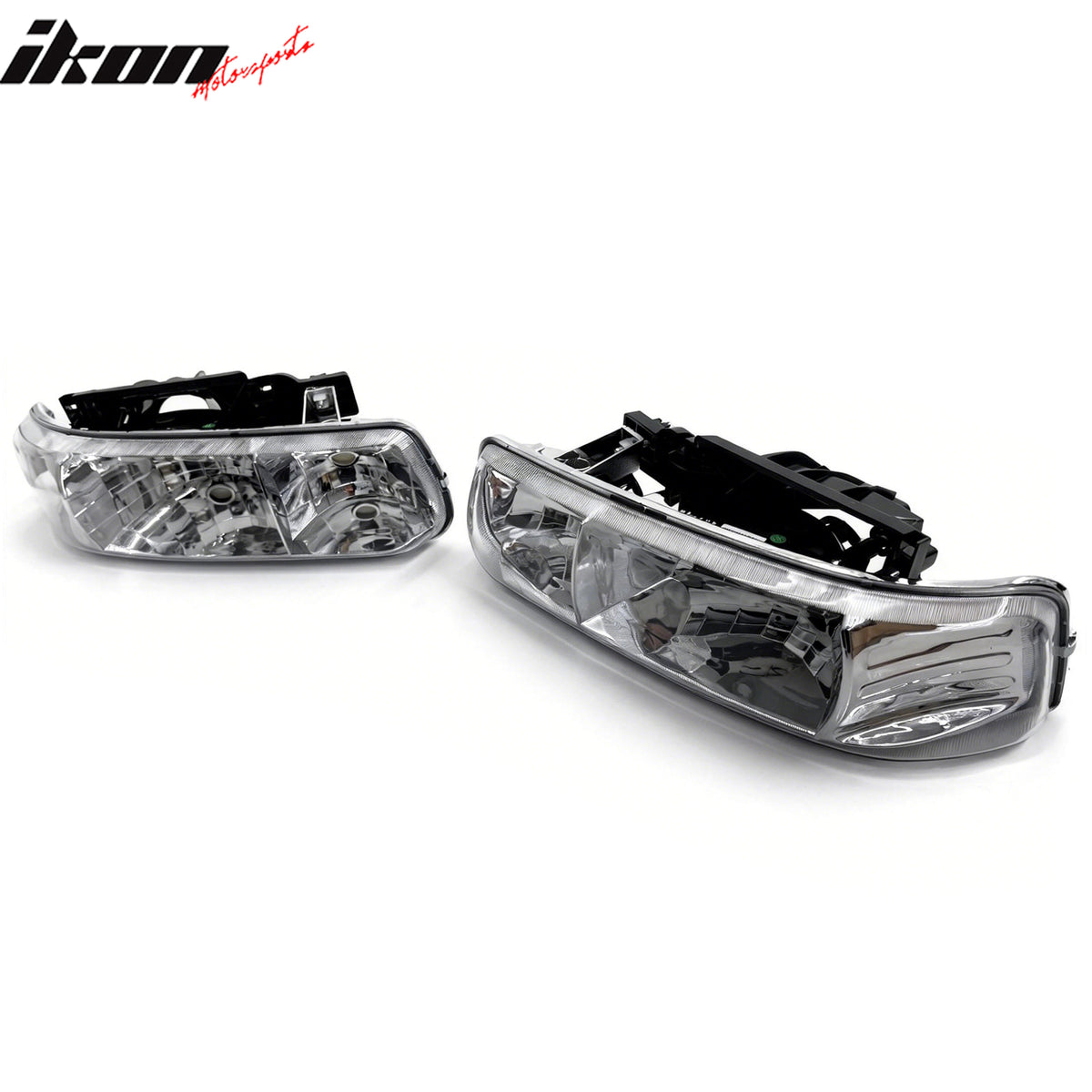 IKON MOTORSPORTS Headlights Assembly, Compatible with 1999-2002 Chevy Silverado 1500 2500 3500 HD 2000-2006 Suburban 1500 2500 Tahoe, Chrome Housing Front Bumper Driving Head Lamp, Pair