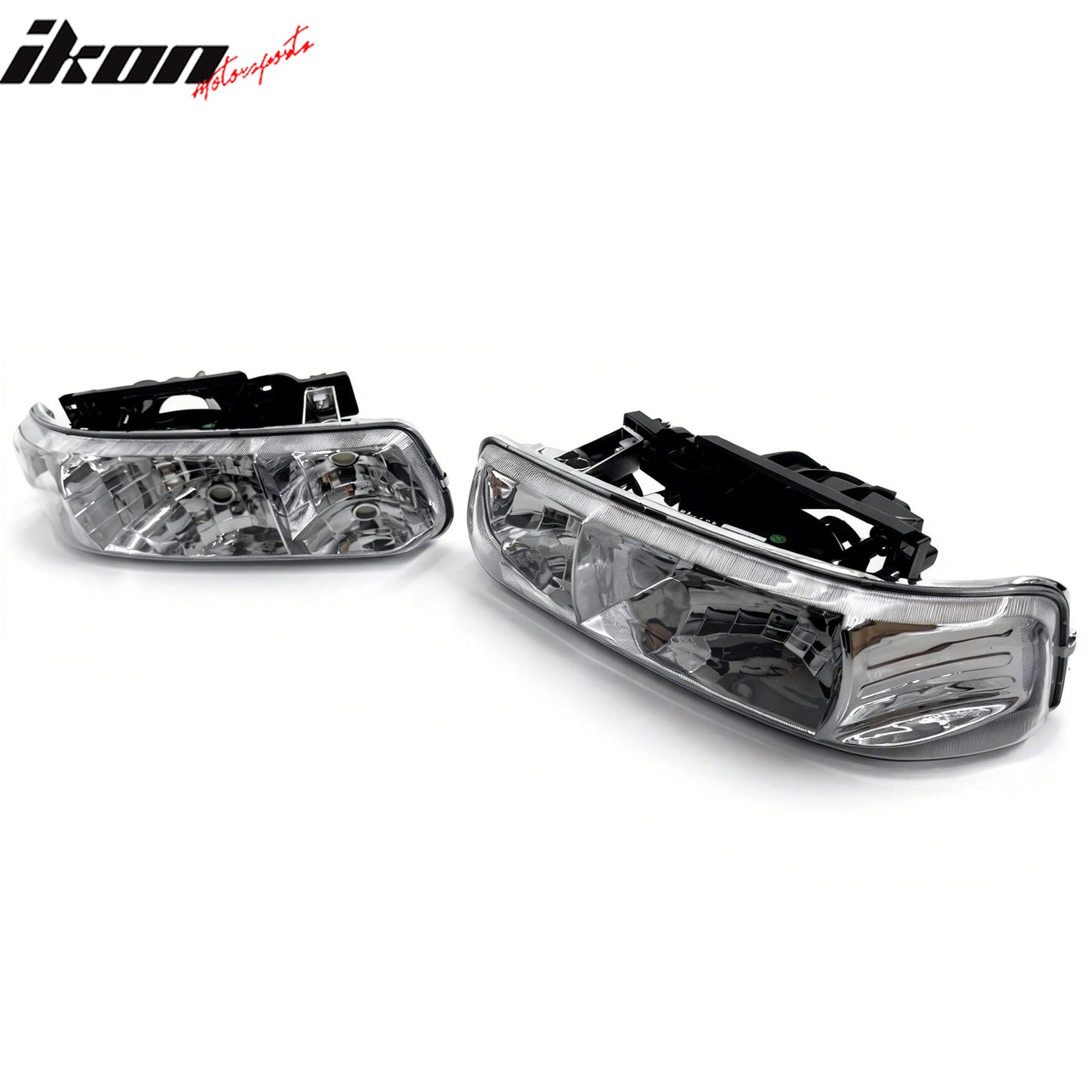 IKON MOTORSPORTS Headlights Assembly, Compatible with 1999-2002 Chevy Silverado 1500 2500 3500 HD 2000-2006 Suburban 1500 2500 Tahoe, Chrome Housing Front Bumper Driving Head Lamp, Pair