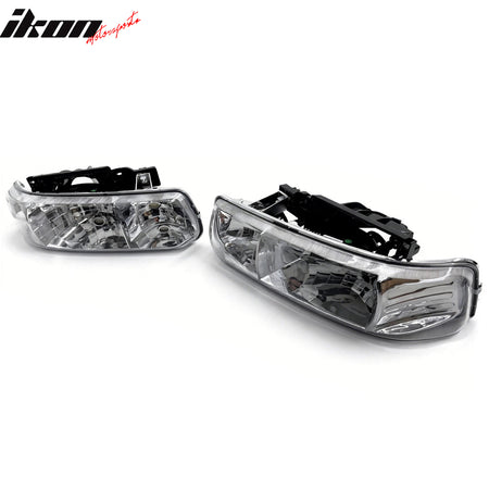 IKON MOTORSPORTS Headlights Assembly, Compatible with 1999-2002 Chevy Silverado 1500 2500 3500 HD 2000-2006 Suburban 1500 2500 Tahoe, Chrome Housing Front Bumper Driving Head Lamp, Pair