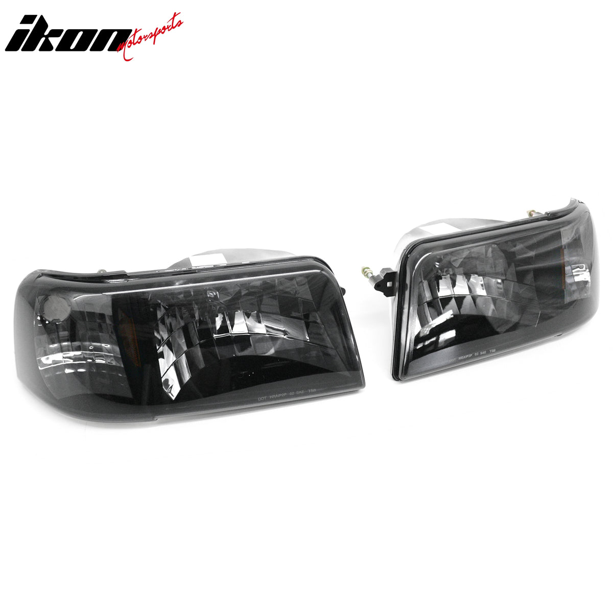 IKON MOTORSPORTS Headlights Assembly, Compatible with 1993-1997 Ford Ranger, Black Housing Smoke Lens Amber Reflector Front Bumper Driving Head Lamp, Pair