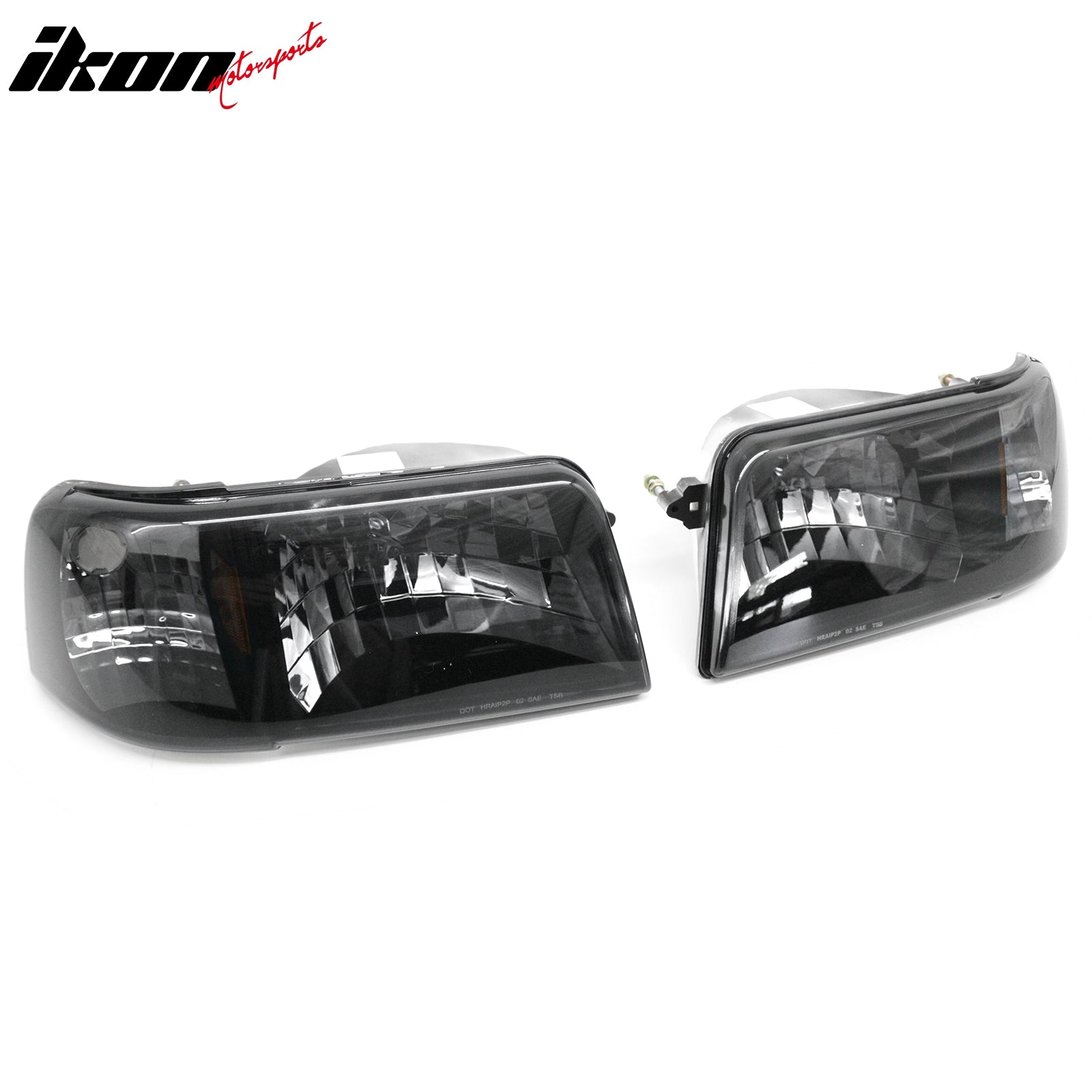 IKON MOTORSPORTS Headlights Assembly, Compatible with 1993-1997 Ford Ranger, Black Housing Smoke Lens Amber Reflector Front Bumper Driving Head Lamp, Pair