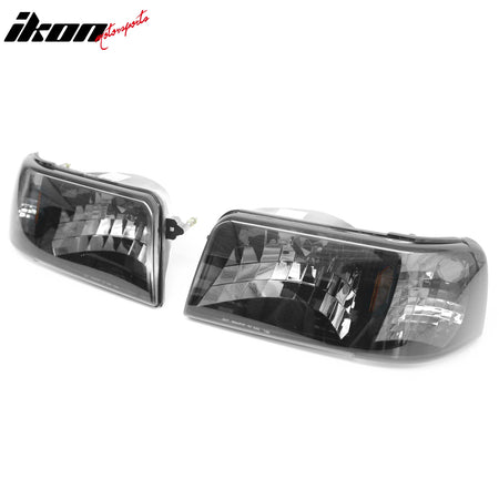 Fits 93-97 Ford Ranger Front Headlights Head Lights W/Smoke Lens Amber Reflector