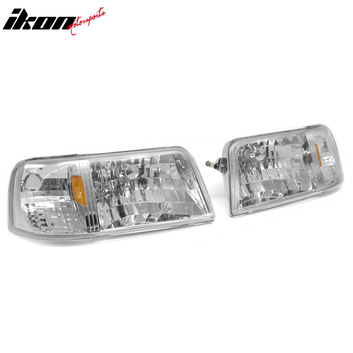 Fits 93-97 Ford Ranger Headlights W/Chrome Housing Clear Lens Amber Reflector