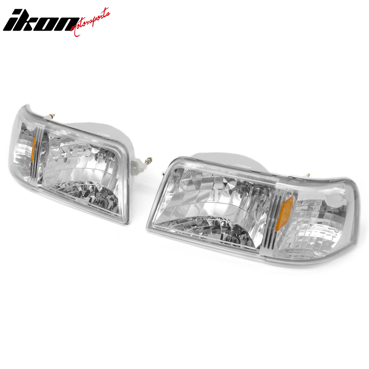 Fits 93-97 Ford Ranger Headlights W/Chrome Housing Clear Lens Amber Reflector