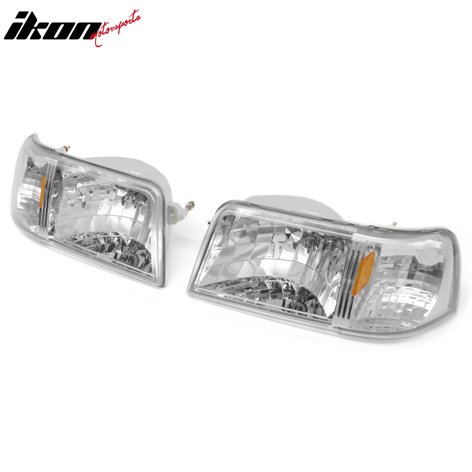 Fits 93-97 Ford Ranger Headlights W/Chrome Housing Clear Lens Amber Reflector