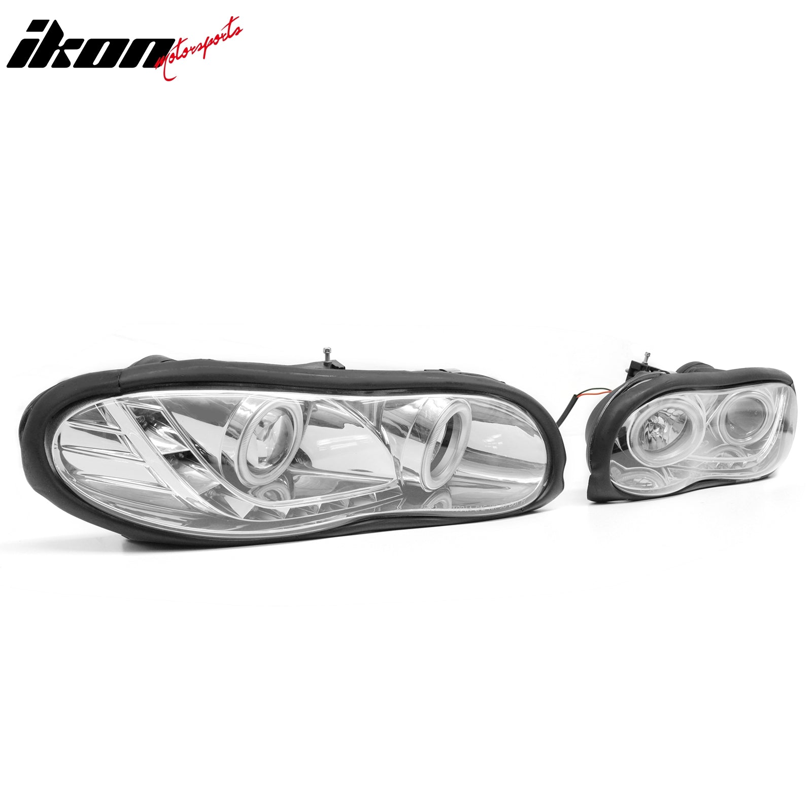 IKON MOTORSPORTS Headlights Assembly, Compatible with 1998-2002 Chevrolet Chevy Camaro, R8 Style Clear Lens Front Bumper Driving Head Lamp, Pair