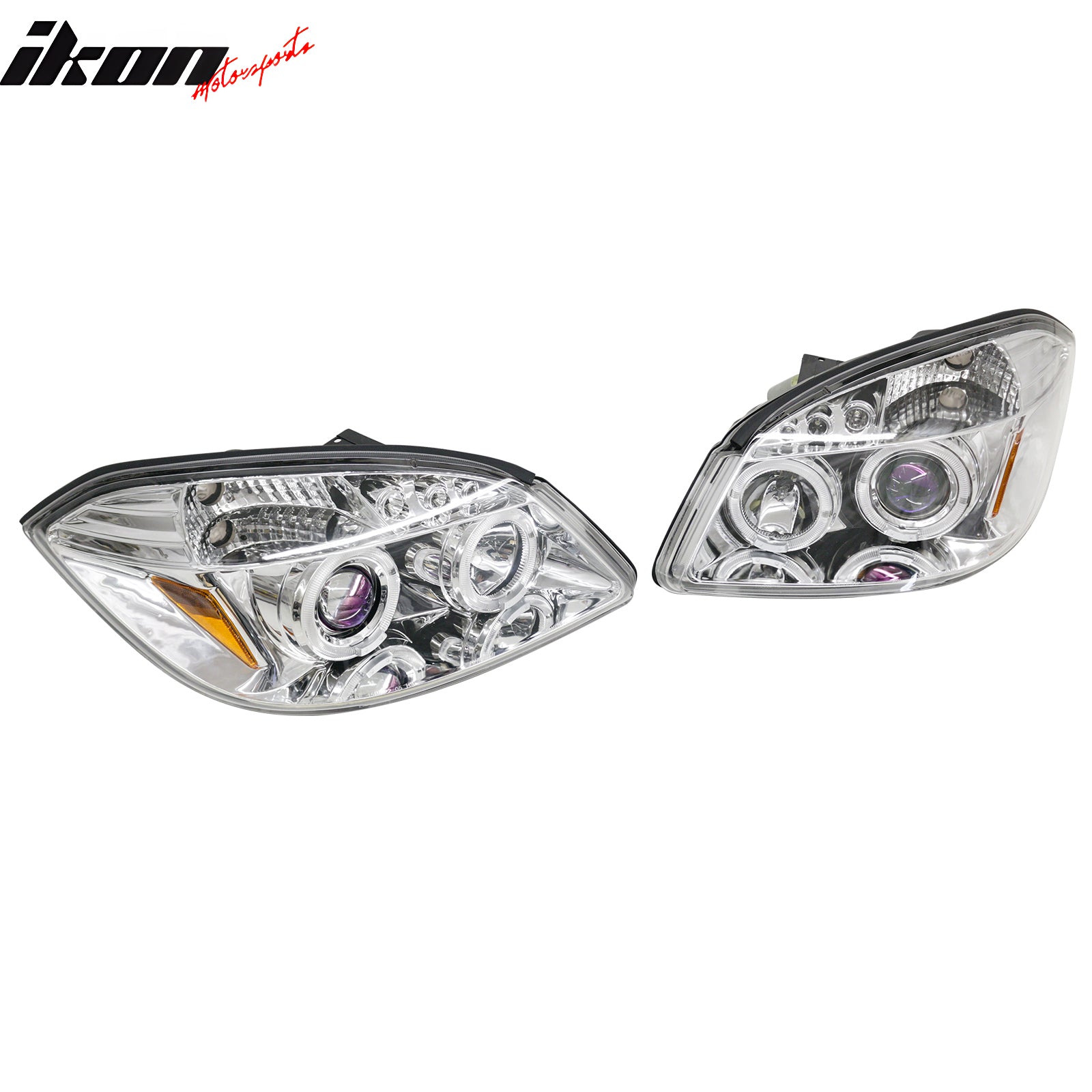 IKON MOTORSPORTS Dual Halo Projector Headlights Assembly, Compatible with 2005-2010 Chevy Cobalt, 2007-2009 Pontiac G5, 2005-2006 Pursuit, Chrome Housing Front Driving Head Lamp w/ Parking LED, Pair