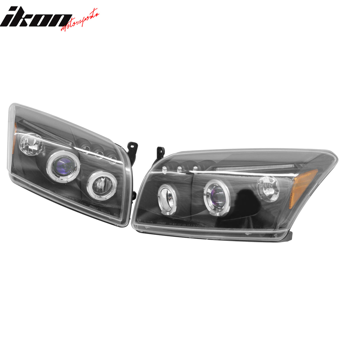 IKON MOTORSPORTS Headlights Assembly, Compatible with 2007-2012 Dodge Caliber, 2 Angle Eye with LED Black Housing Blue Projector Amber Reflector Front Bumper Driving Head Lamp, Pair