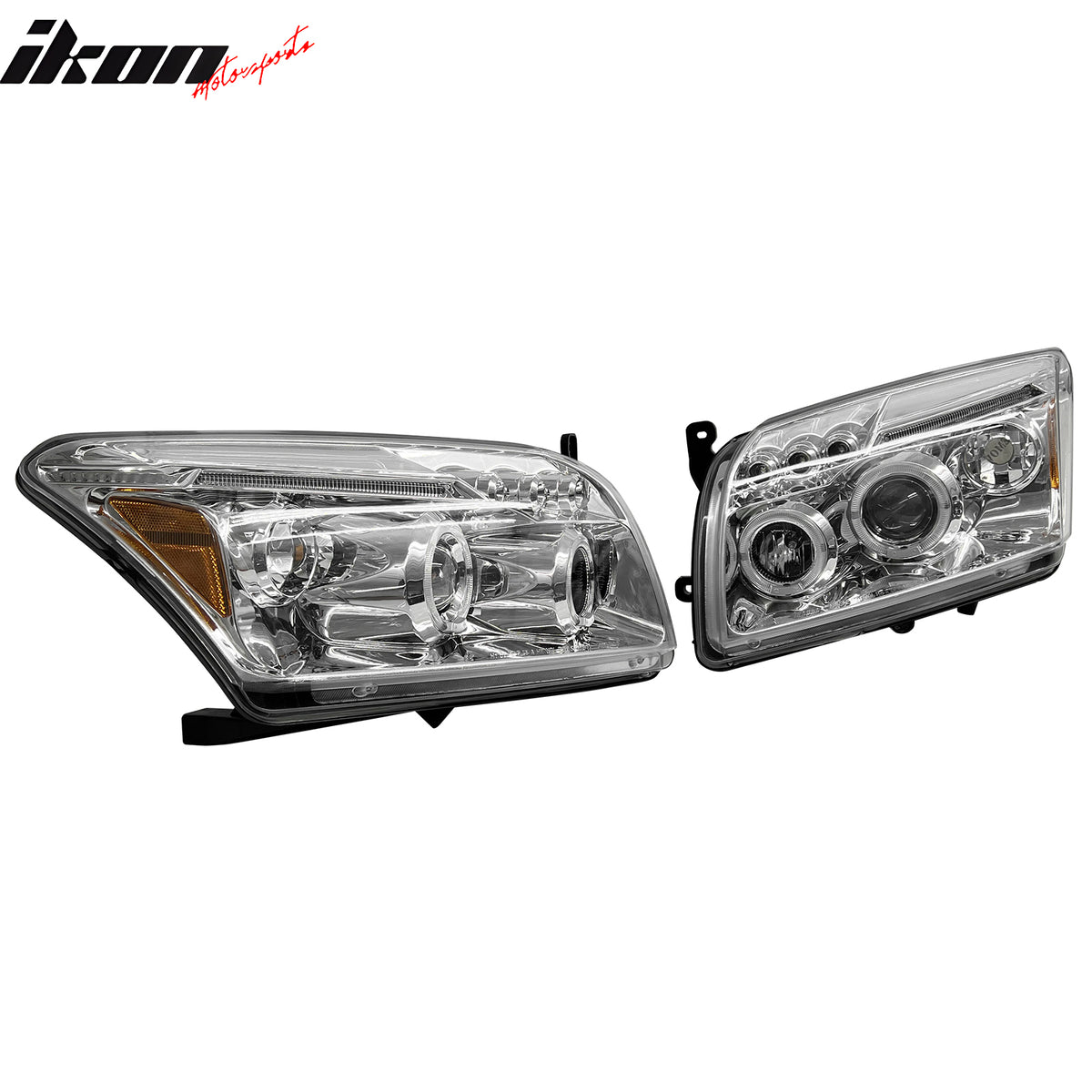 IKON MOTORSPORTS Headlights Assembly, Compatible with 2007-2012 Dodge Caliber, Chrome Housing Blue Projector Amber Reflector 2 Angle Eye w/ LED Front Bumper Driving Head Lamp, Pair