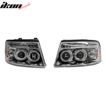 For 03-06 Ford Expedition Front Bumper Head Lights Chrome Housing Blue Projector