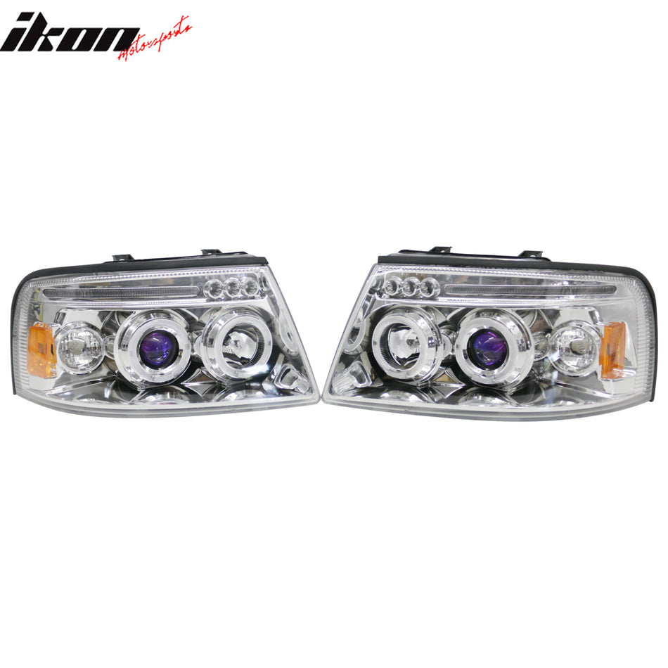 2003-2006 Ford Expedition Front Bumper Head Lights Chrome Housing Bule Projector 2PCS Set