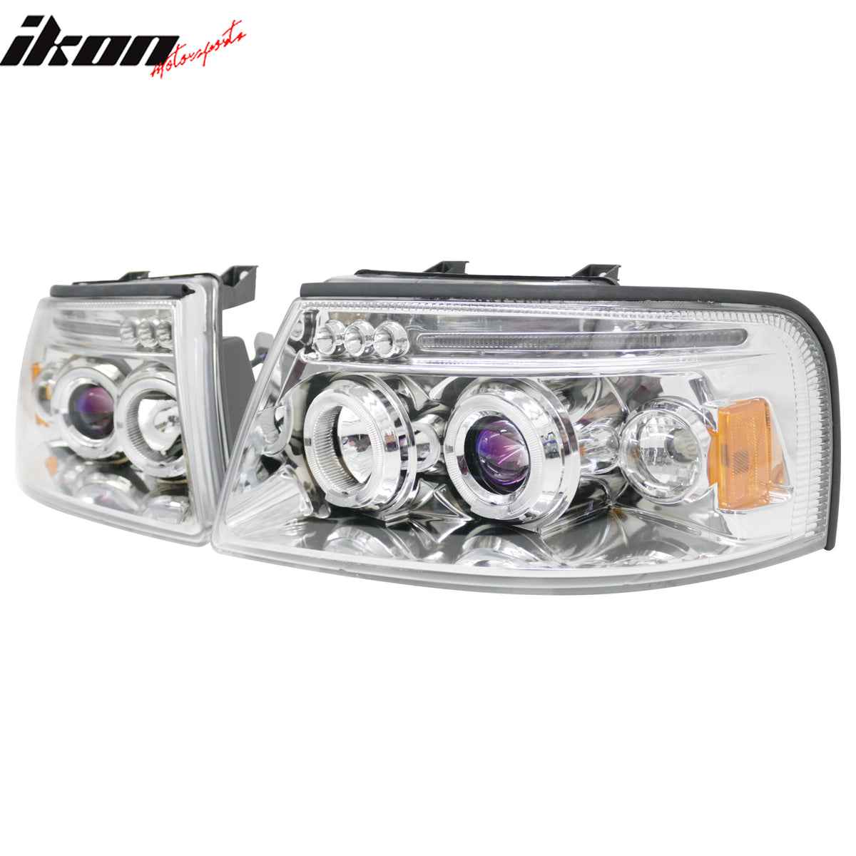 For 03-06 Ford Expedition Front Bumper Head Lights Chrome Housing Blue Projector