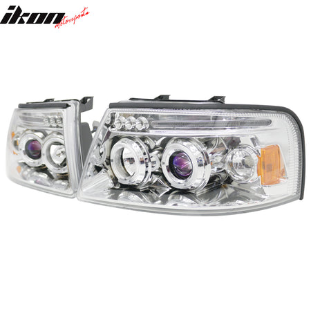 For 03-06 Ford Expedition Front Bumper Head Lights Chrome Housing Blue Projector