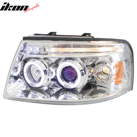 For 03-06 Ford Expedition Front Bumper Head Lights Chrome Housing Blue Projector
