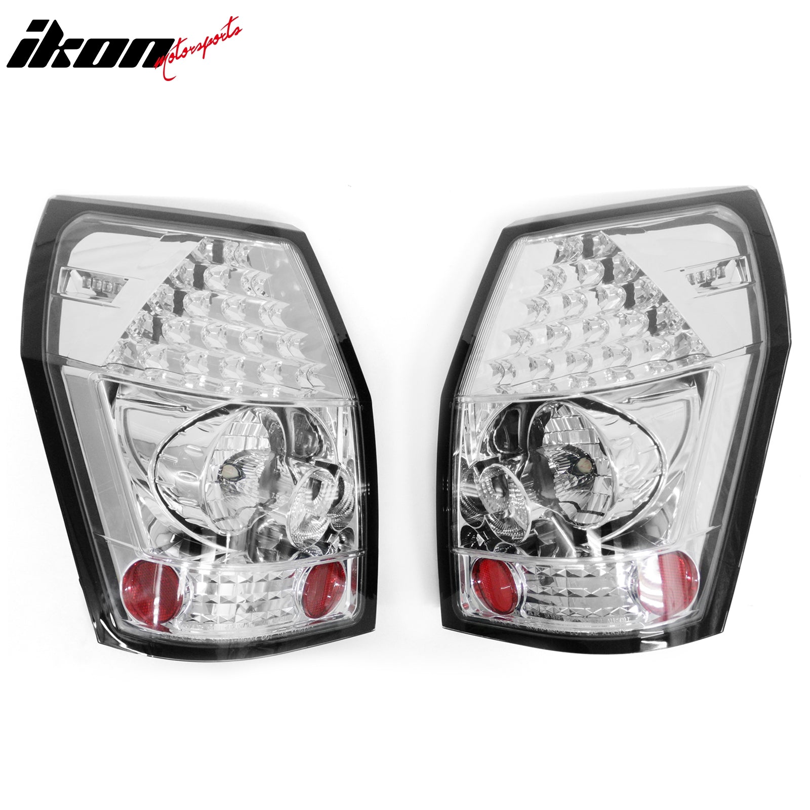 IKON MOTORSPORTS Tail Lights, Compatible with 2005-2008 Dodge Magnum, LED Look Chrome Housing Driver Passenger Side Rear Tail Lights Lamps Assembly Replacement, 2PCS