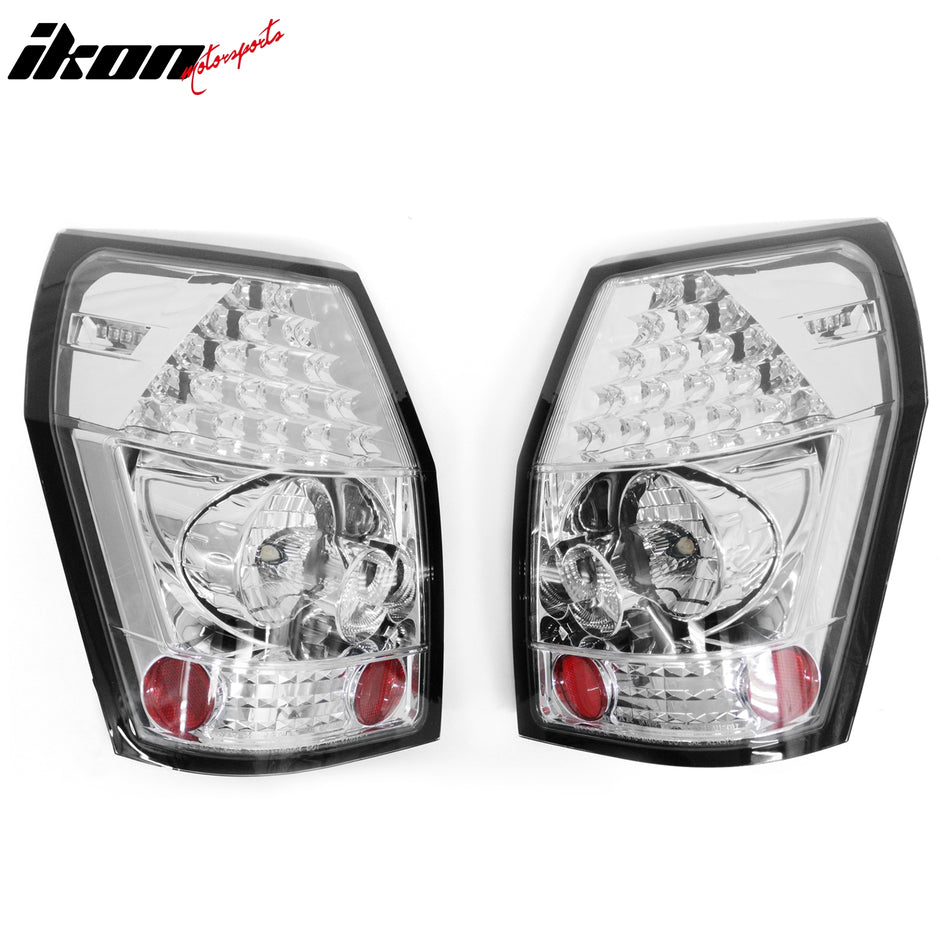 IKON MOTORSPORTS Tail Lights, Compatible with 2005-2008 Dodge Magnum, LED Look Chrome Housing Driver Passenger Side Rear Tail Lights Lamps Assembly Replacement, 2PCS