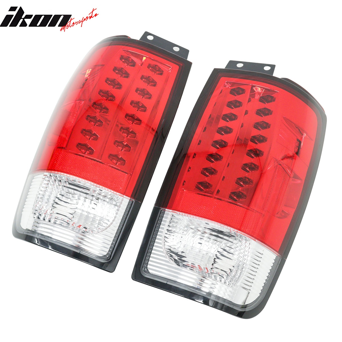 IKON MOTORSPORTS Tail Lights, Compatible with 1997-2002 Ford Expedition, Red & Clear Lens Driver Passenger Side Rear Tail Lights Lamps Assembly Replacement, 2PCS