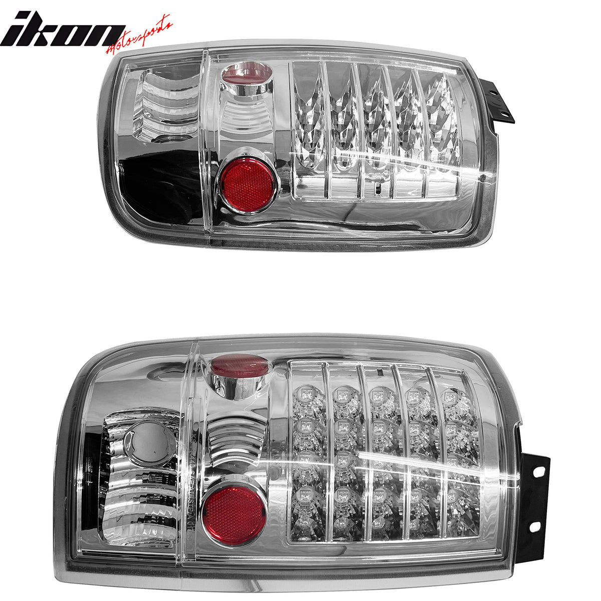 IKON MOTORSPORTS, Tail Lights Compatible with 1997-2002 Ford Expedition, Chrome LED Rear Parking Tail Lights Reverse Brake Lamps Replacement Pair 2PCS