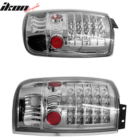 IKON MOTORSPORTS, Tail Lights Compatible with 1997-2002 Ford Expedition, Chrome LED Rear Parking Tail Lights Reverse Brake Lamps Replacement Pair 2PCS