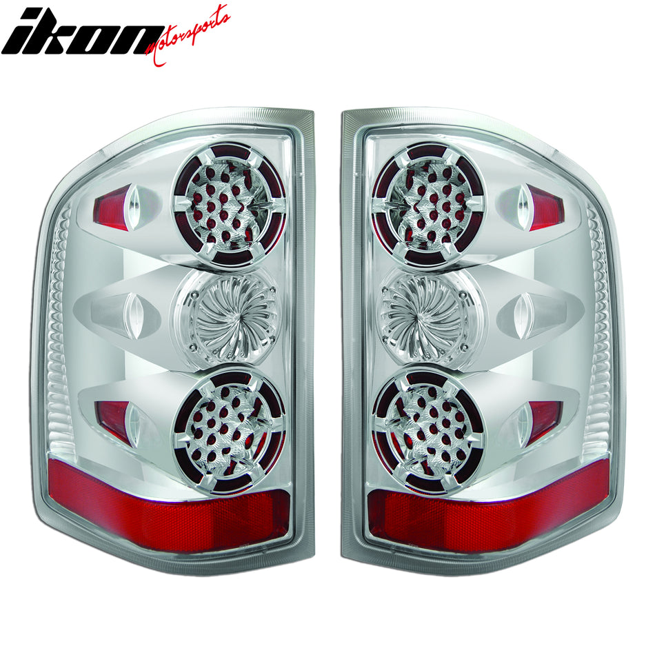 IKON MOTORSPORTS, Tail Lights Compatible with 2007-2013 Chevrolet Silverado 1500 2500 3500, Chrome Housing + Clear Lens Rear Parking Tail Lights Reverse Brake Lamps Replacement Pair 2PCS