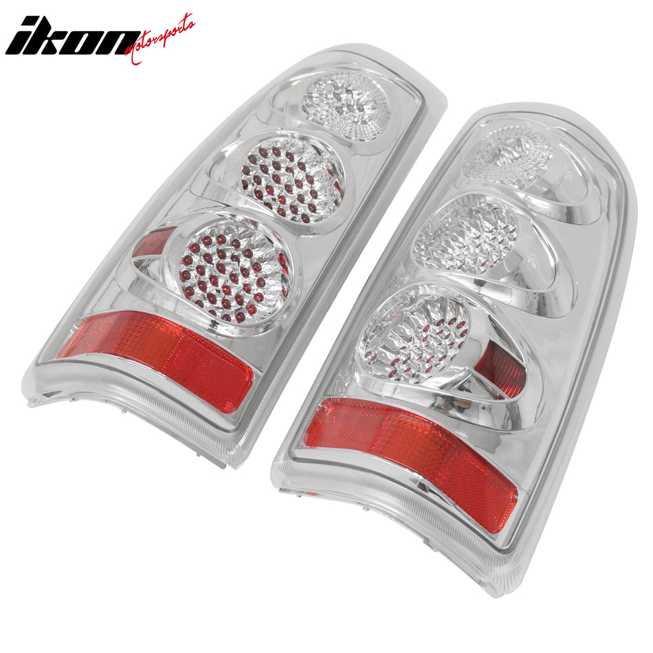 IKON MOTORSPORTS Tail Lights, Compatible with 1999-2006 Chevy Silverado GMC Sierra 1500 2500 3500 Fleetside, Chrome Housing Clear Lens Driver Passenger Side Rear Tail Lights Lamps Assembly Replacement