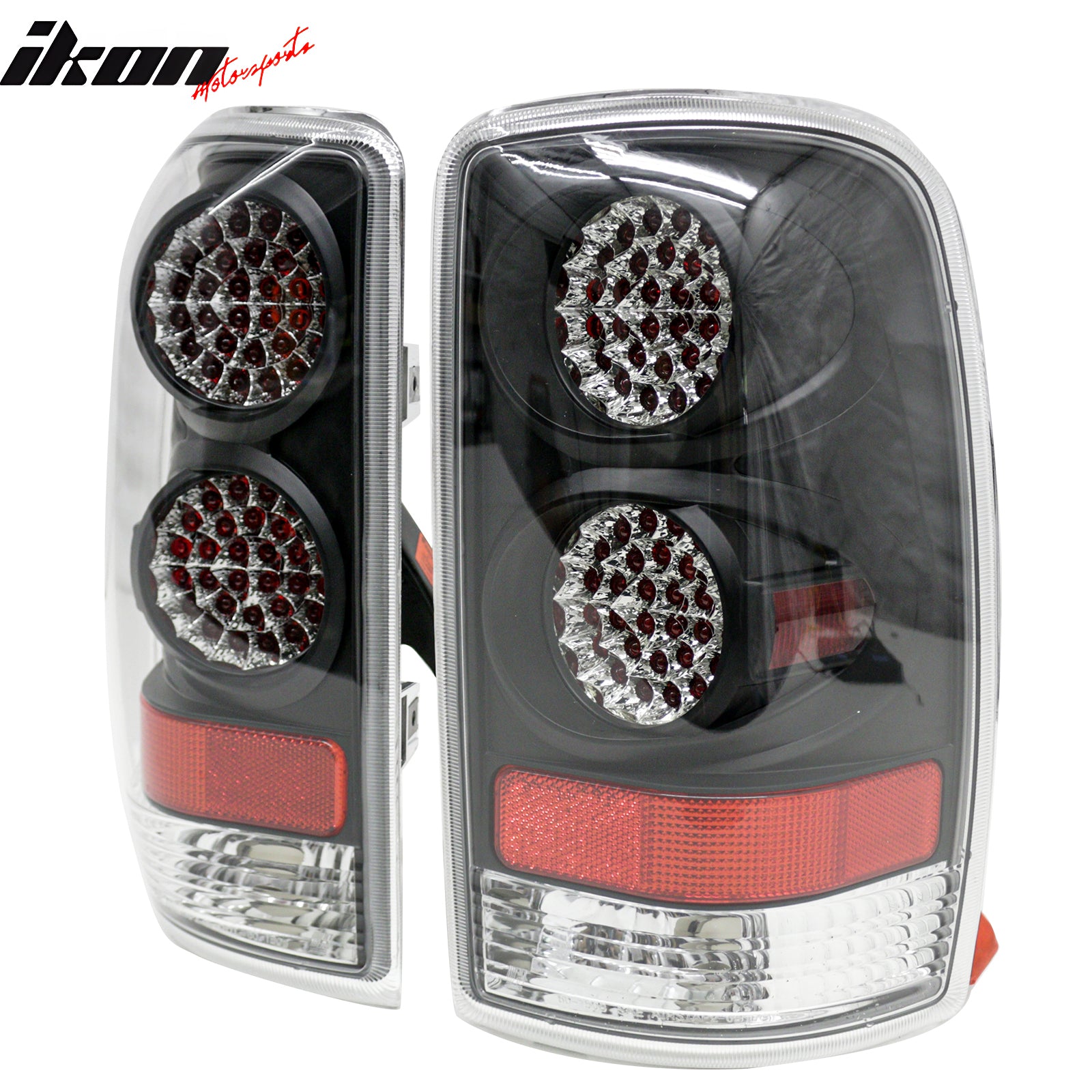 IKON MOTORSPORTS Tail Lights, Compatible with 2000-2006 Chevy Tahoe Suburban & GMC Yukon XL 1500 2500, Black Housing Clear Lens Driver Passenger Side Rear Tail Lights Lamps Assembly Replacement, 2PCS