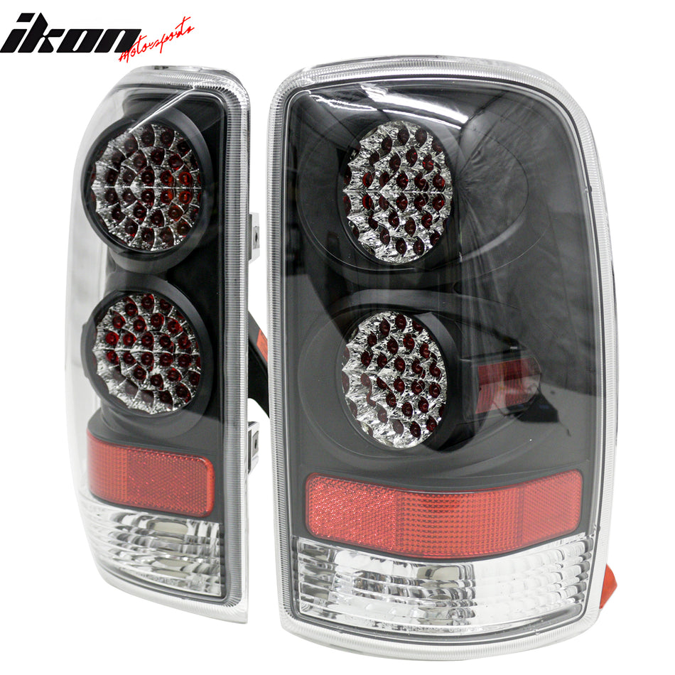 IKON MOTORSPORTS Tail Lights, Compatible with 2000-2006 Chevy Tahoe Suburban & GMC Yukon XL 1500 2500, Black Housing Clear Lens Driver Passenger Side Rear Tail Lights Lamps Assembly Replacement, 2PCS