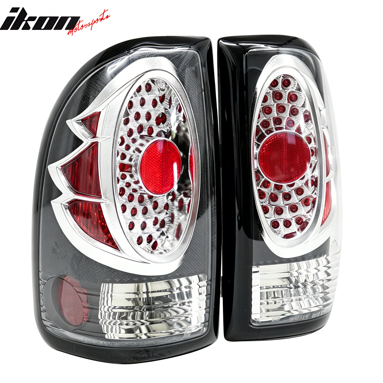 IKON MOTORSPORTS Tail Lights, Compatible with 1997-2004 Dodge Dakota, LED Look Black & Chrome Housing Clear Lens Driver Passenger Side Rear Tail Lights Lamps Assembly Replacement, 2PCS