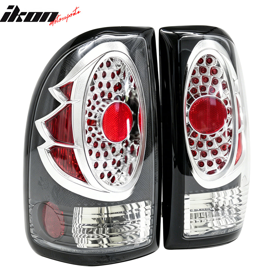 IKON MOTORSPORTS Tail Lights, Compatible with 1997-2004 Dodge Dakota, LED Look Black & Chrome Housing Clear Lens Driver Passenger Side Rear Tail Lights Lamps Assembly Replacement, 2PCS
