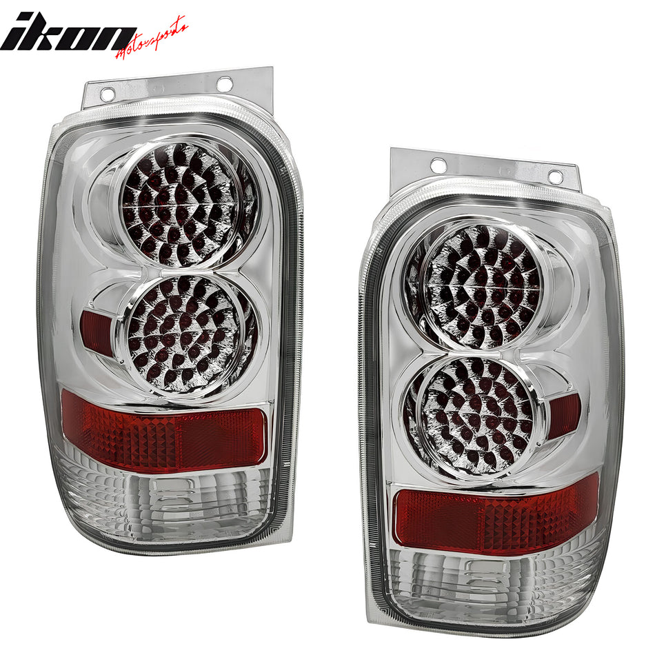IKON MOTORSPORTS, Tail Lights Compatible with 1998-2001 Ford Explorer, Chrome Housing + Clear Lens Rear Parking Tail Lights Reverse Brake Lamps Replacement Pair 2PCS