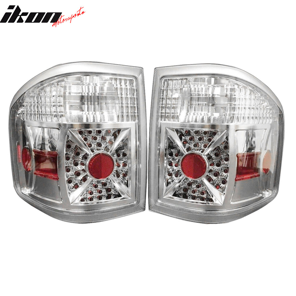 IKON MOTORSPORTS, Tail Lights Compatible with 2004-2007 Ford F-150 with Flareside Bed, Chrome Housing + Clear Lens Rear Parking Tail Lights Reverse Brake Lamps Replacement Pair 2PCS