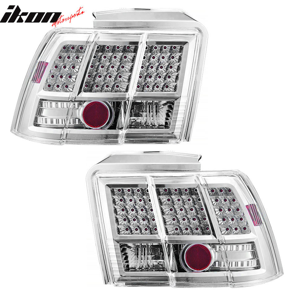 1999-2004 Ford Mustang 2PCS Driver Passenger Side Rear Tail Lights Lamps Assembly Replacement LED Look Chrome Housing