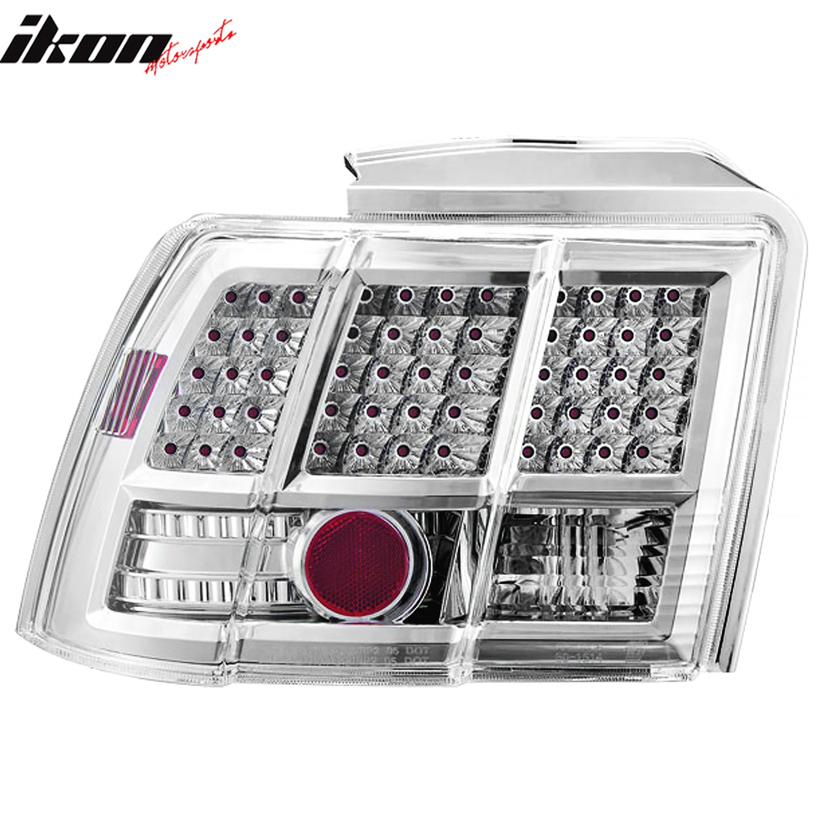 IKON MOTORSPORTS Tail Lights, Compatible with 1999-2004 Ford Mustang, LED Look Chrome Housing Driver Passenger Side Rear Tail Lights Lamps Assembly Replacement, 2PCS