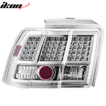 IKON MOTORSPORTS Tail Lights, Compatible with 1999-2004 Ford Mustang, LED Look Chrome Housing Driver Passenger Side Rear Tail Lights Lamps Assembly Replacement, 2PCS