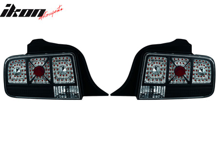 IKON MOTORSPORTS, Tail Lights Compatible with 2005-2009 Ford Mustang, Black Housing + Clear Lens Rear Parking Tail Lights Reverse Brake Lamps Replacement Pair 2PCS
