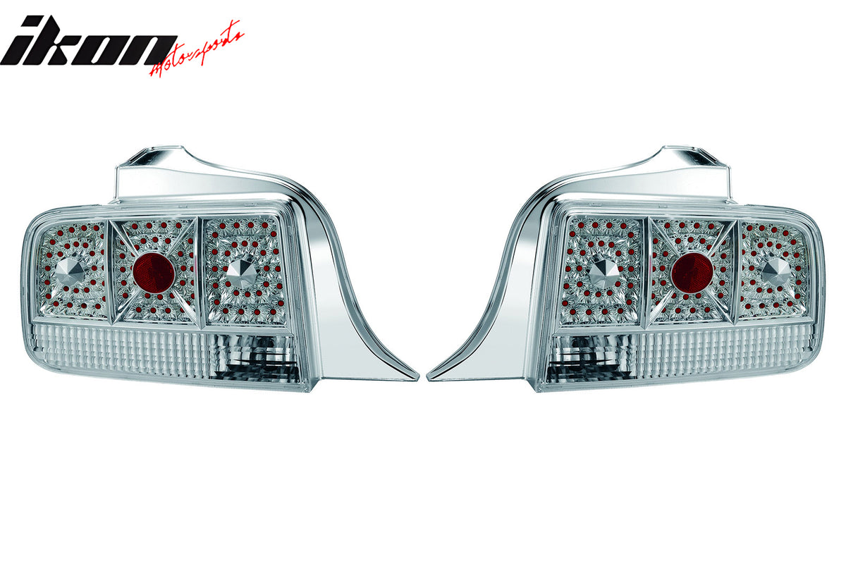 Fit 2005-2009 Ford Mustang Tail Lights Chrome Housing Clear Lens