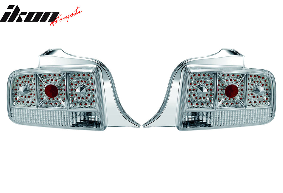 Fit 2005-2009 Ford Mustang Tail Lights Chrome Housing Clear Lens