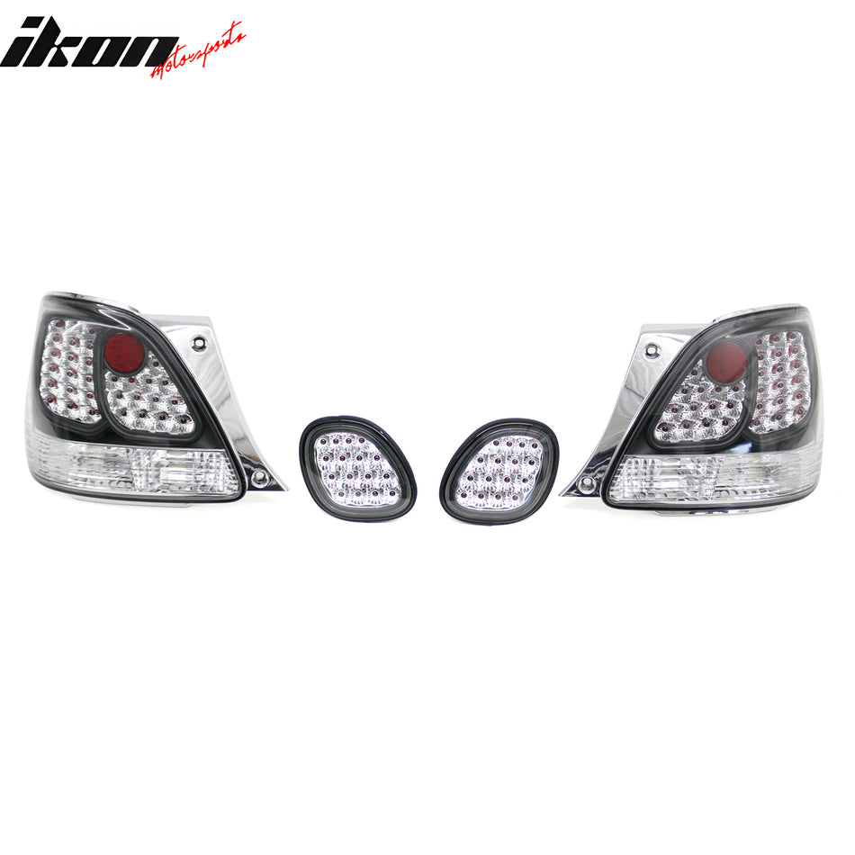 1998-2005 Lexus GS300/GS400/GS430 2PCS Driver Passenger Side Rear Tail Lights Lamps Assembly Replacement LED Look Black & Chrome Housing Clear Lens