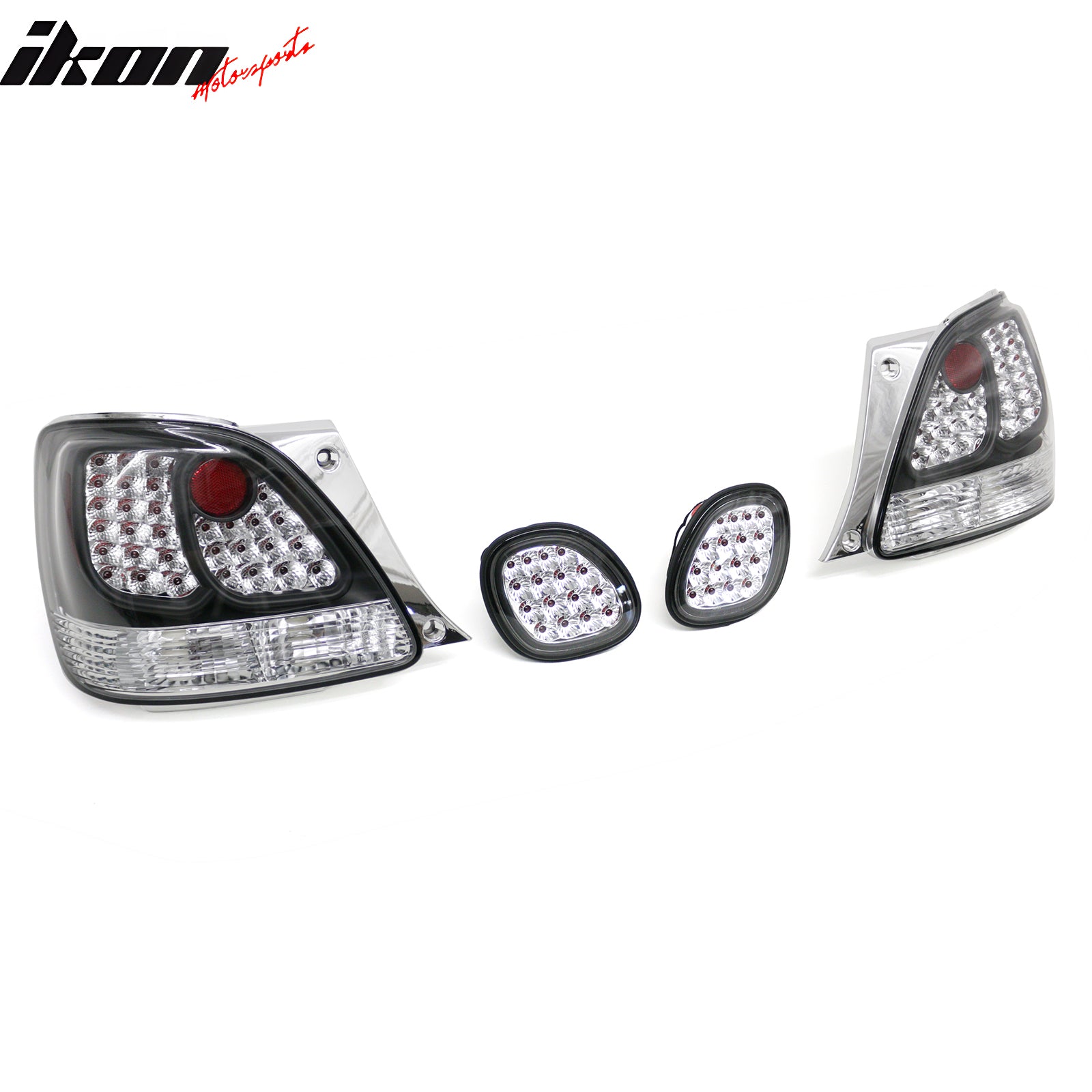 IKON MOTORSPORTS Tail Lights, Compatible with 1998-2005 Lexus GS300/GS400/GS430, LED Look Black & Chrome Housing Clear Lens Driver Passenger Side Rear Tail Lights Lamps Assembly Replacement, 2PCS
