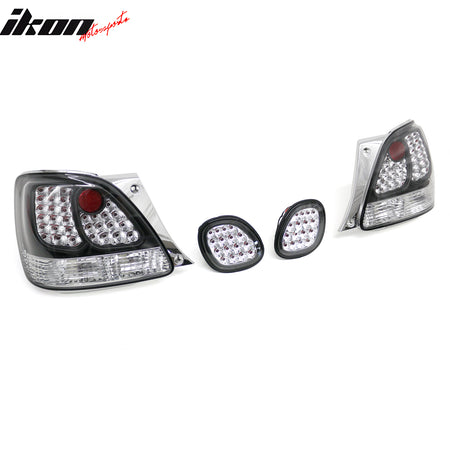 IKON MOTORSPORTS Tail Lights, Compatible with 1998-2005 Lexus GS300/GS400/GS430, LED Look Black & Chrome Housing Clear Lens Driver Passenger Side Rear Tail Lights Lamps Assembly Replacement, 2PCS