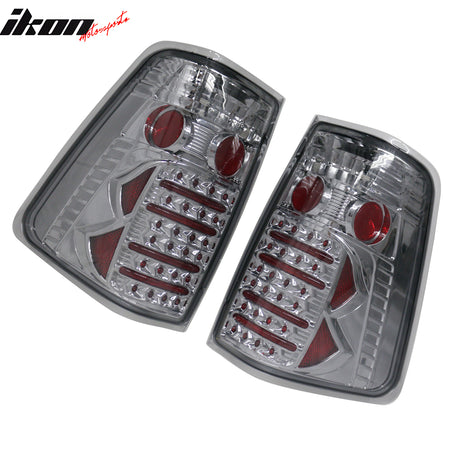 IKON MOTORSPORTS Tail Lights, Compatible with 2004-2015 Nissan Titan, LED Look Chrome Housing Smoke Lens Driver Passenger Side Rear Tail Lights Lamps Assembly Replacement, 2PCS