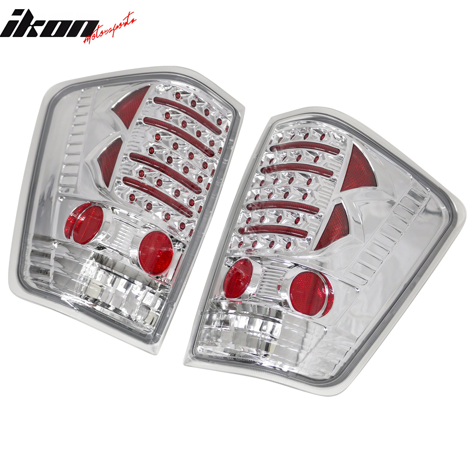 IKON MOTORSPORTS Tail Lights, Compatible with 2004-2015 Nissan Titan, LED Look Chrome Housing Clear Lens Driver Passenger Side Rear Tail Lights Lamps Assembly Replacement, 2PCS