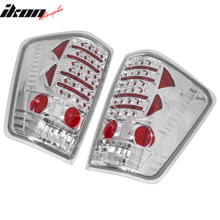IKON MOTORSPORTS Tail Lights, Compatible with 2004-2015 Nissan Titan, LED Look Chrome Housing Clear Lens Driver Passenger Side Rear Tail Lights Lamps Assembly Replacement, 2PCS