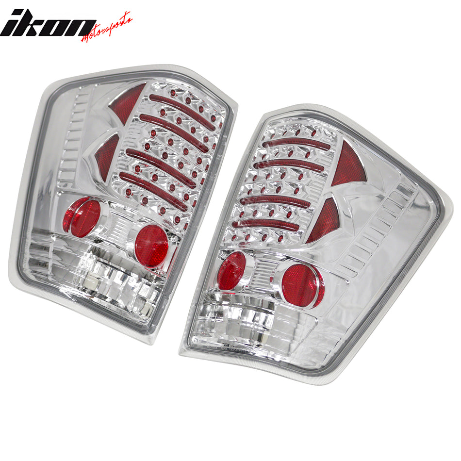 IKON MOTORSPORTS Tail Lights, Compatible with 2004-2015 Nissan Titan, LED Look Chrome Housing Clear Lens Driver Passenger Side Rear Tail Lights Lamps Assembly Replacement, 2PCS