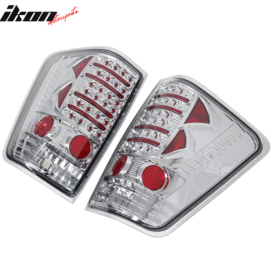 IKON MOTORSPORTS Tail Lights, Compatible with 2004-2015 Nissan Titan, LED Look Chrome Housing Smoke Lens Driver Passenger Side Rear Tail Lights Lamps Assembly Replacement, 2PCS