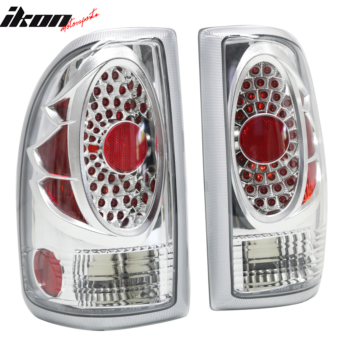 IKON MOTORSPORTS Tail Lights, Compatible with 1997-2004 Dodge Dakota, LED Look Chrome Housing Driver Passenger Side Rear Tail Lights Lamps Assembly Replacement, 2PCS