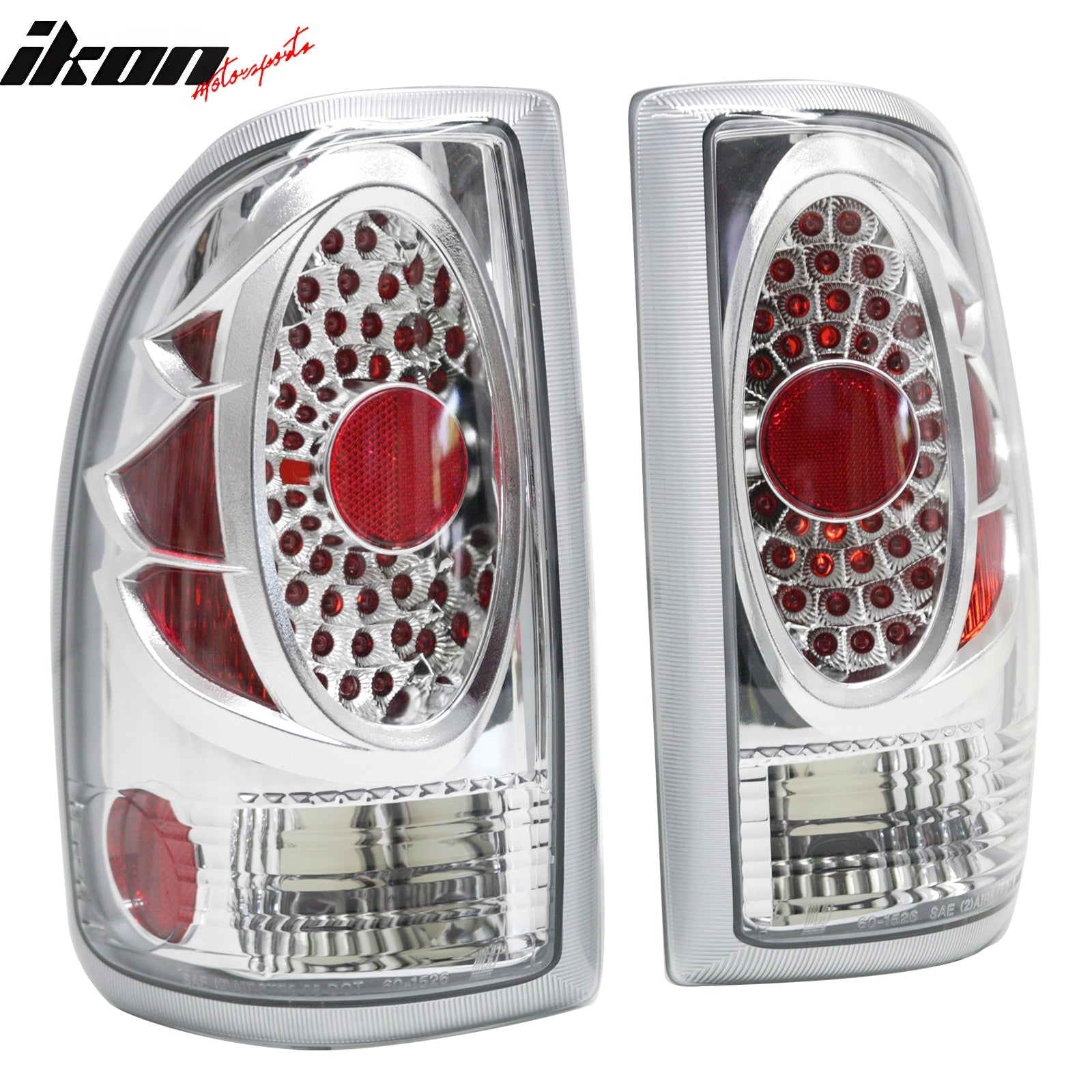 IKON MOTORSPORTS Tail Lights, Compatible with 1997-2004 Dodge Dakota, LED Look Chrome Housing Driver Passenger Side Rear Tail Lights Lamps Assembly Replacement, 2PCS